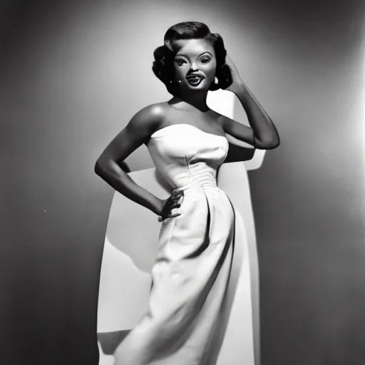 Image similar to black and white photo of a beautiful and elegant 1 9 5 0 s black actress modelling