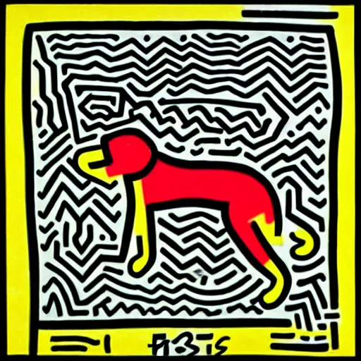 Image similar to a wheaten terrier in the style of Keith haring 90s colors