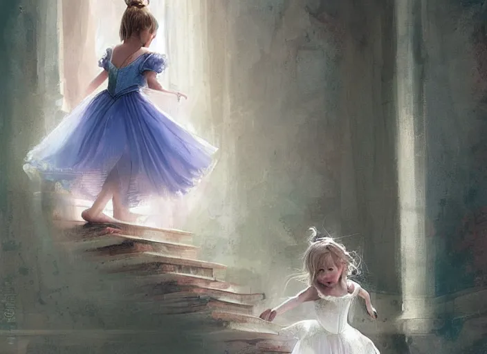 Image similar to a princess runing down a stair, cinderella, by wlop