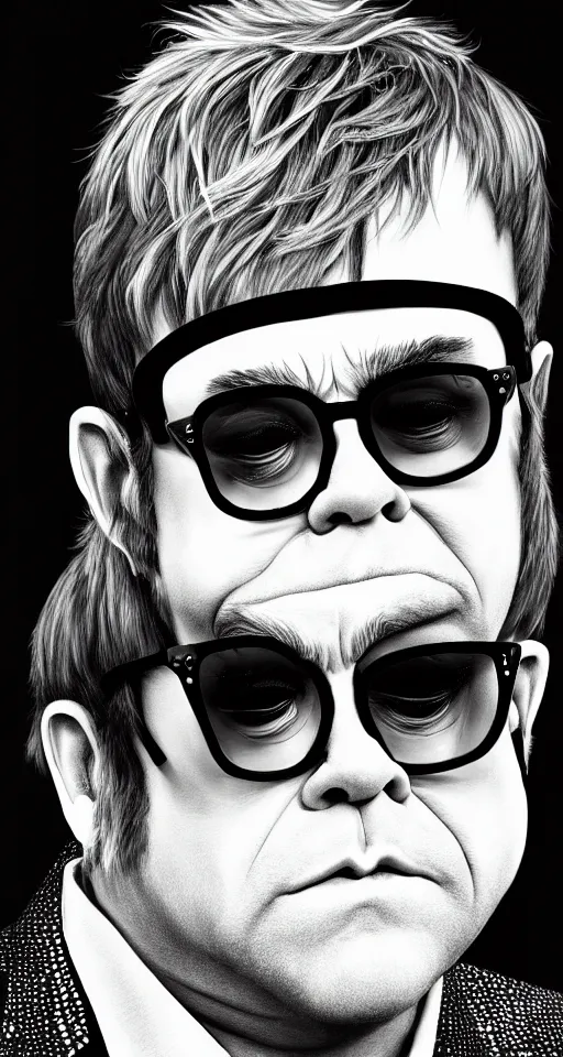 Prompt: a beautiful artwork illustration, detailed, elton john in a fist fight, subsurface scattering, realistic, featured on flickr, wide angle, vertical orientation, very coherent, cinematic, hyper realism, high detail, 8 k