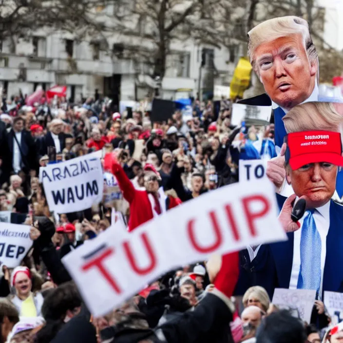 Prompt: a photo of donald trump in a protest, sharp high quality photo