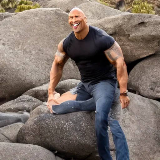 Image similar to dwayne johnson singing in a rock concert and standing on a rock