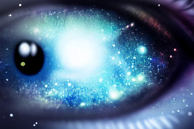Image similar to a small galaxy inside of an eye, beautiful eye, eye, eye of a woman, realistic, ultra realistic, macro, beautiful, digital art, trending on artstation