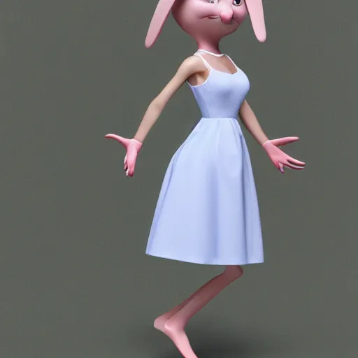Image similar to beautiful fit female anthropomorphic rabbit wearing dress, full body, ultra realistic, vray, 5 5 mm