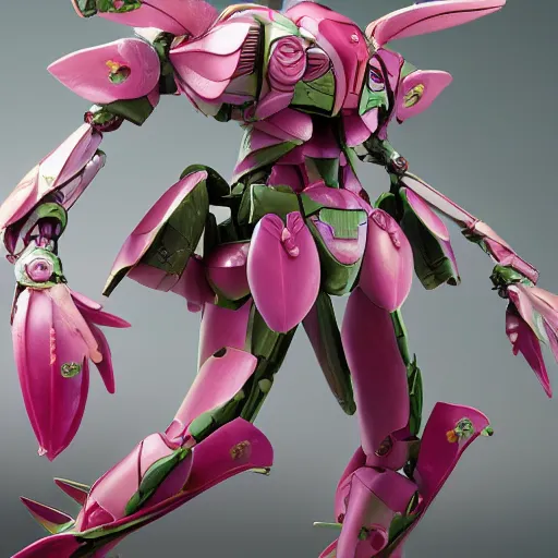 Prompt: futuristic nymphaea mech waterlily upper body, sepals forming helmet, floral details, nymphaea, 8 k hd resolution, barbatos gundam with floral inlay, bandai box art, star wars, makoto kobayashi, frank gehry, raymond swanland