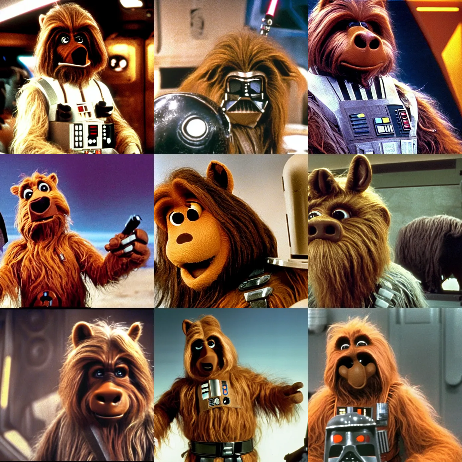 Prompt: film still of alf in star wars ( 1 9 7 7 )