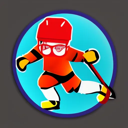 Prompt: boy playing hockey + wearing 3D glasses, sticker art, trending on artstation