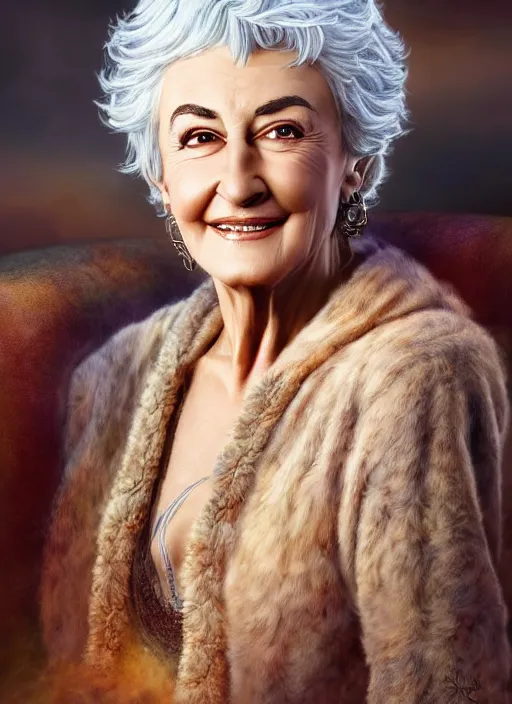 Prompt: highly detailed portrait of bea arthur, fantasy illustration by simon bisley, global illumination, radiant light, detailed and intricate environment