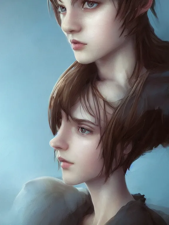 Prompt: beautiful ukrainian girl with brown eyes and dark short bob hairstyle and small nose, au naturel, blue eyes, hyper detailed, digital art, trending in artstation, cinematic lighting, studio quality, smooth render, unreal engine 5 rendered, octane rendered, concept art, smooth, sharp focus, illustration, art by artgerm and greg rutkowski and krenz cushart