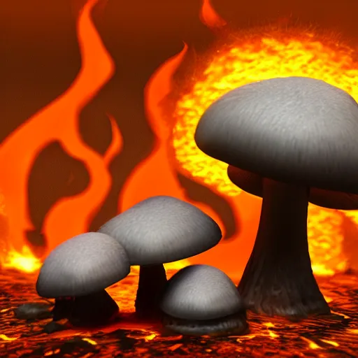 Prompt: a mushroom made out of fire, melting, dripping, gooey, swirling flames, unreal engine