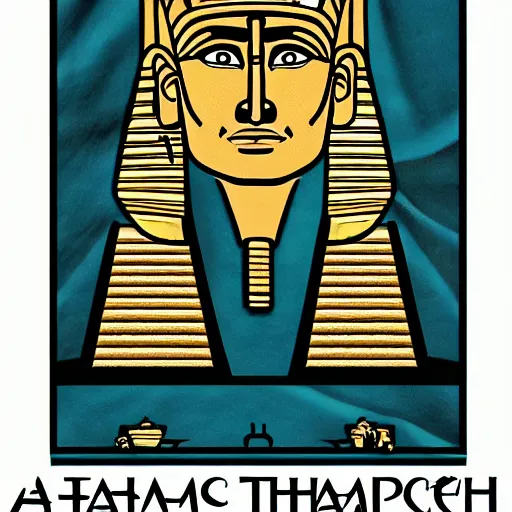 Image similar to a pharaoh that looks like donald trump, majestic, powerful, pyramids, anunaki, hieroglyphs, lush, rainforest, river, green, river god, wilbur smith, gold, trump tower