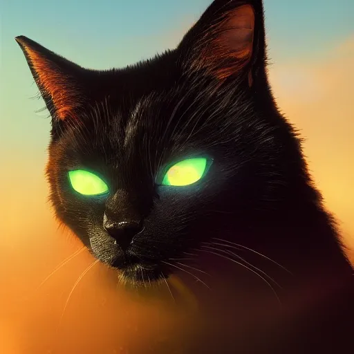 Image similar to magic black energy cat, golden hour, fantasy, sharp focus, digital art, hyper realistic, 4 k, unreal engine, highly detailed, hd, dramatic lighting by brom, trending on artstation