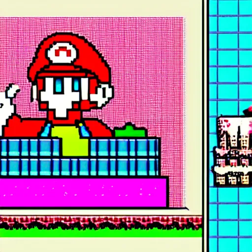 Prompt: Super Mario turns pink and dies SNES glitch