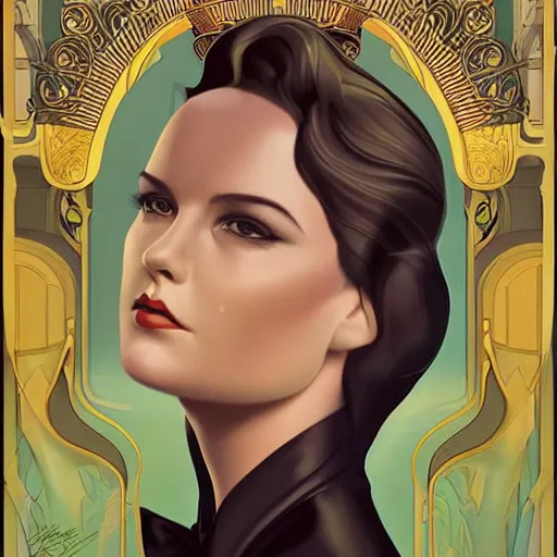 Image similar to an art nouveau, ( streamline moderne ), multi - racial portrait in the style of anna dittmann and charlie bowater and clyde caldwell. very large, clear, expressive, and intelligent eyes. symmetrical, centered, ultrasharp focus, dramatic lighting, photorealistic digital matte painting, intricate ultra detailed background.