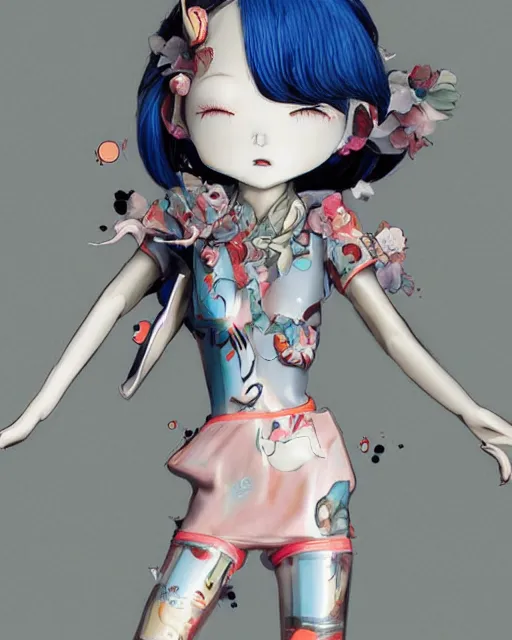 Image similar to james jean isolated vinyl figure harajuku anime character design, figure photography, dynamic pose, holographic undertones, glitter accents on figure, anime stylized, accurate fictional proportions, high delicate defined details, ethereal lighting