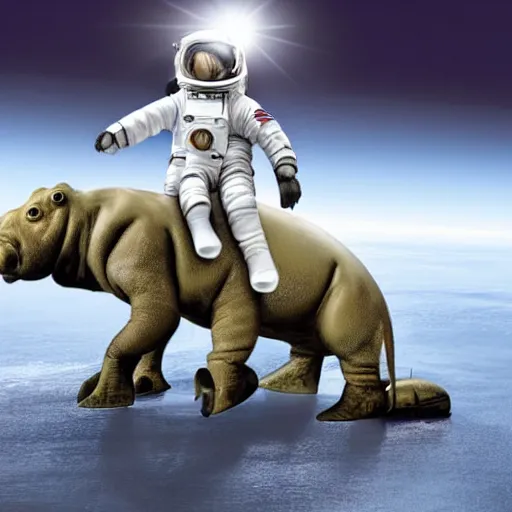 Prompt: an astronaut riding a hippopotamus