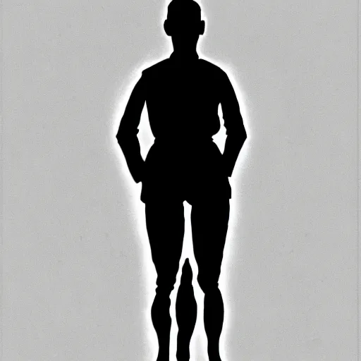 Prompt: symmetry!! black and white silhouette drawing of a full body person standing, on white background by stanhope forbes, centered, clean image