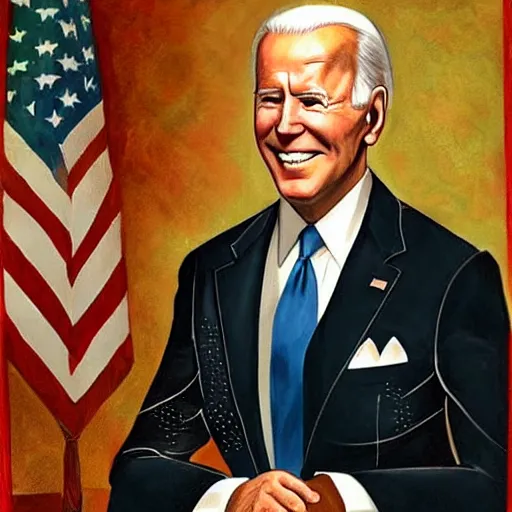 Prompt: official us presidential portrait of Joe Biden in the fashionable style of JC Leyendecker