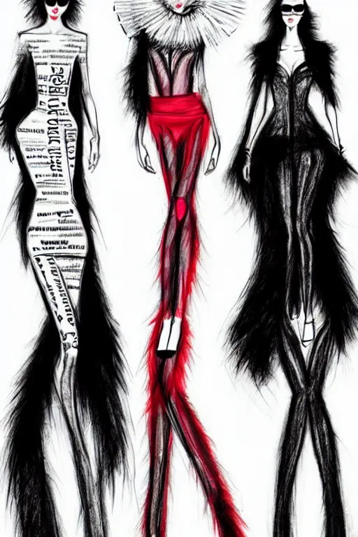 Image similar to crazy fashion catwalk, drag racing, strange clothes, crazy clothes, couture, sketch, pinterest, fashion illustrations