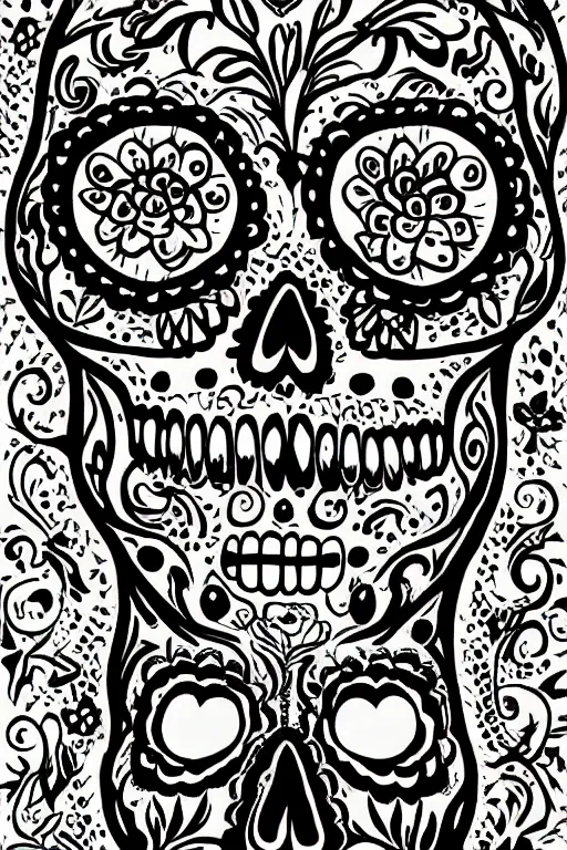 Prompt: illustration of a sugar skull day of the dead girl, art by don ed hardy