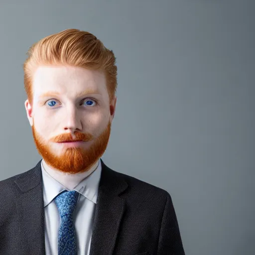 Image similar to Blue eyed ginger 23 year old man with stubble, corporate portait, headshot, profile
