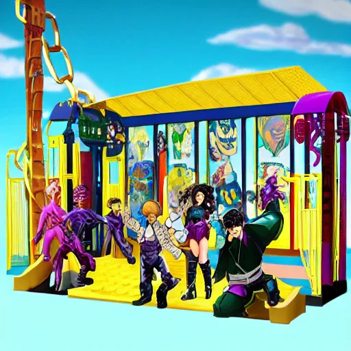 Prompt: jojo's bizarre adventure themed children's playset