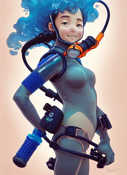 Prompt: cute scuba diver, natural lighting, path traced, highly detailed, high quality, digital painting, by don bluth and ross tran and studio ghibli and alphonse mucha, artgerm