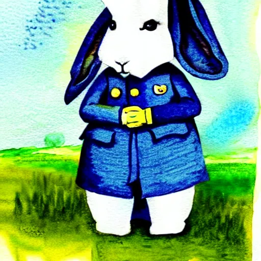 Image similar to water colour illustration of a rabbit wearing a ww1 uniform