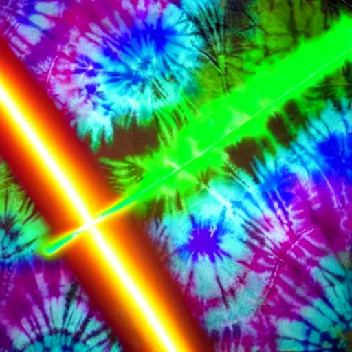 Image similar to a light saber with tie dye colored blade, uncropped, photography