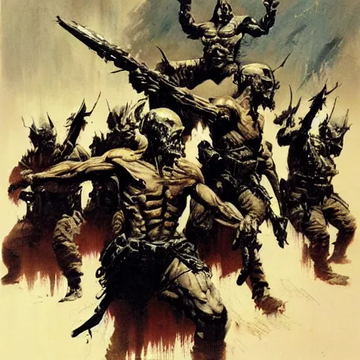 Prompt: army of the dead by frank frazetta,