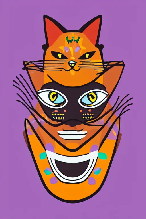 Image similar to Portrait of a cat as a Mexican wrestler in a mask, sticker, colorful, illustration, highly detailed, simple, smooth and clean vector curves, no jagged lines, vector art, smooth