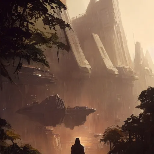 Prompt: star wars concept art by greg rutkowski, a palatial, elegant and beautiful city in the middle of a jungle, cinematographic morning light, artstation hq