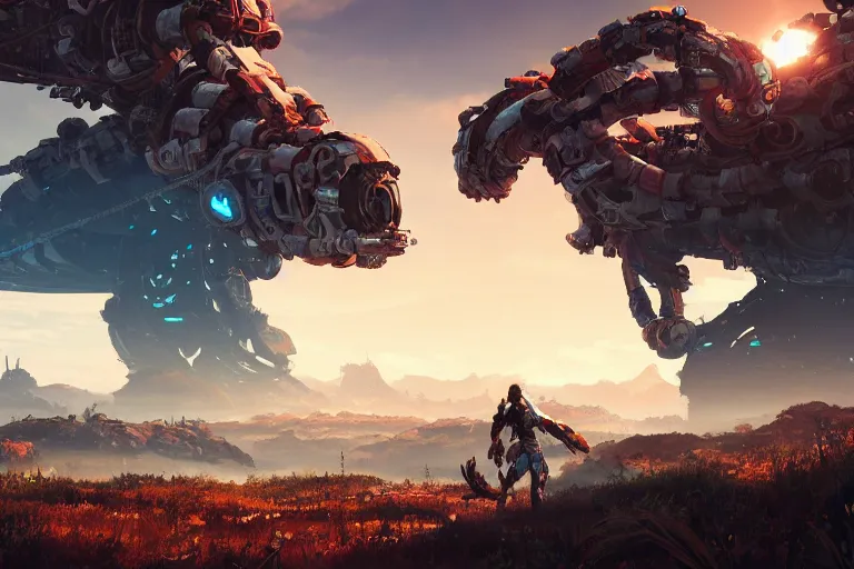 Image similar to shell - walker machine mecanical creature robot of horizon forbidden west horizon zero dawn bioluminiscence global illumination ray tracing hdr fanart arstation by ian pesty and alena aenami artworks in 4 k