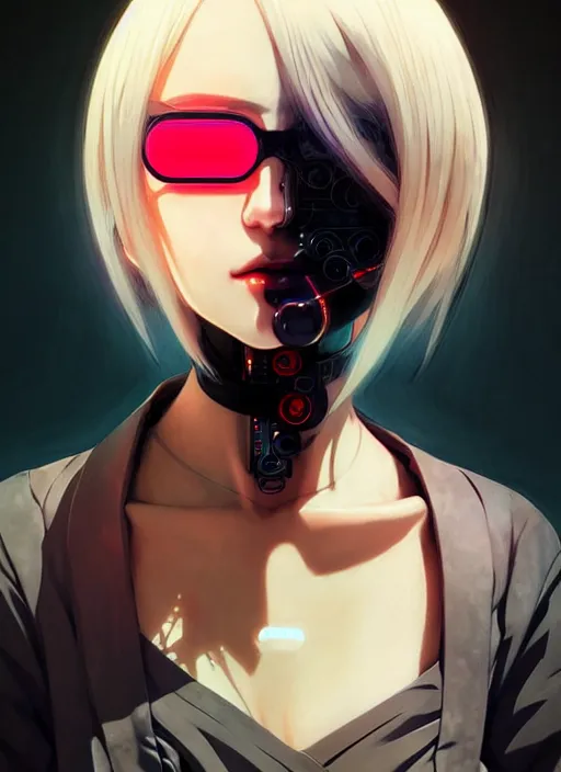 Prompt: portrait Anime girl cyberpunk, cute-fine-face, white-hair pretty face, realistic shaded Perfect face, fine details. Anime, cyberpunk. realistic shaded lighting by Ilya Kuvshinov and Gustav Klimt