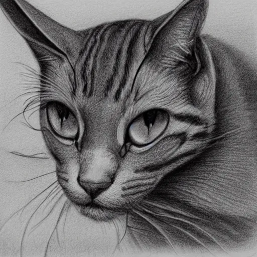 Image similar to a biological illustration of a cat with horns and a bee sting, pencil drawing