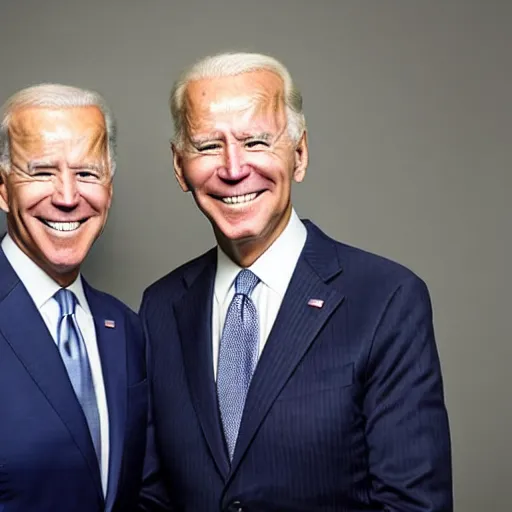 Image similar to A portrait photo of joe biden teams up with a teenage joe biden, perfect faces, 50 mm, award winning photography