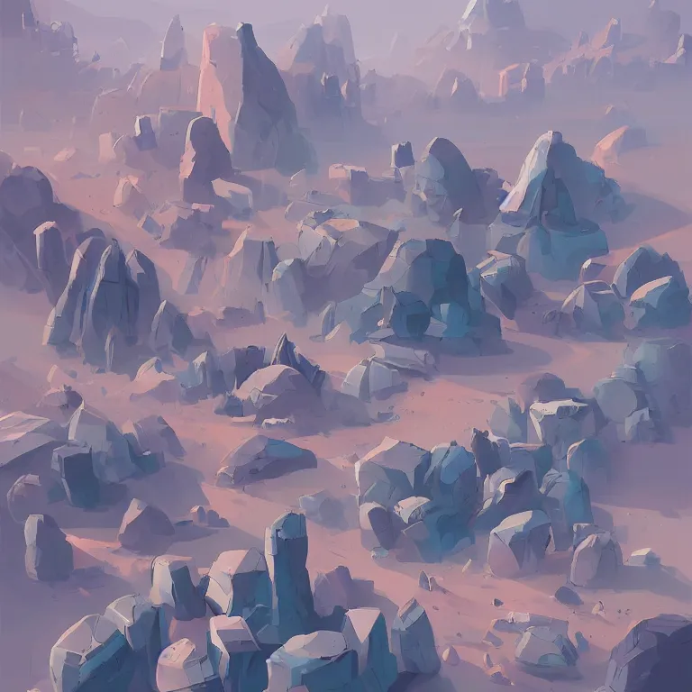 Prompt: bunch of different shapes and sizes of rocks, concept art by james gilleard, featured on deviantart, environmental art, 2 d game art, concept art, artstation hq