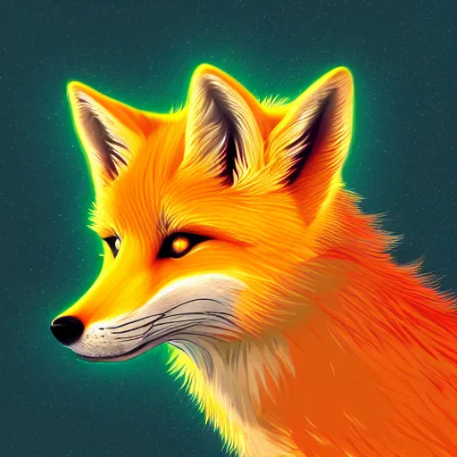 Prompt: digital yellow fox, retrowave palette, digital world, highly detailed, electric breeze, anatomically correct vulpine, synth feel, fluffy face, ear floof, flowing fur, super realism, accurate animal imagery, 4 k digital art