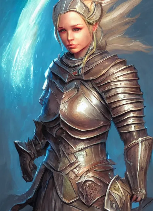 Image similar to female knight, ultra detailed fantasy, dndbeyond, bright, colourful, realistic, dnd character portrait, full body, pathfinder, pinterest, art by ralph horsley, dnd, rpg, lotr game design fanart by concept art, behance hd, artstation, deviantart, hdr render in unreal engine 5