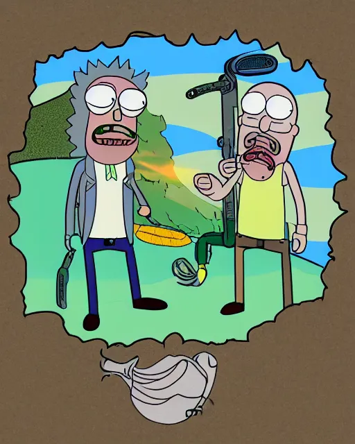 Image similar to Rainbow Trout farmer drawn in the style of Rick and Morty, Adult Swim, Rick and Morty, Justin Roiland