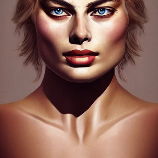 Image similar to margot robbie as a beautiful greek god, highly detailed, detailed face, digital art, trending on artstation