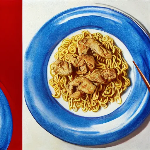 Prompt: noodles of the peter, chicken of the peter, beef of the peter, photorealistic