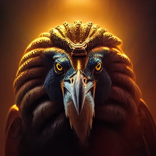 Image similar to Majestic gracious Horus portrait, atmospheric lighting, painted, intricate, volumetric lighting, beautiful, rich deep colours masterpiece, golden hour, sharp focus, ultra detailed, by Leesha Hannigan, Ross Tran, Thierry Doizon, Kai Carpenter, Ignacio Fernández Ríos