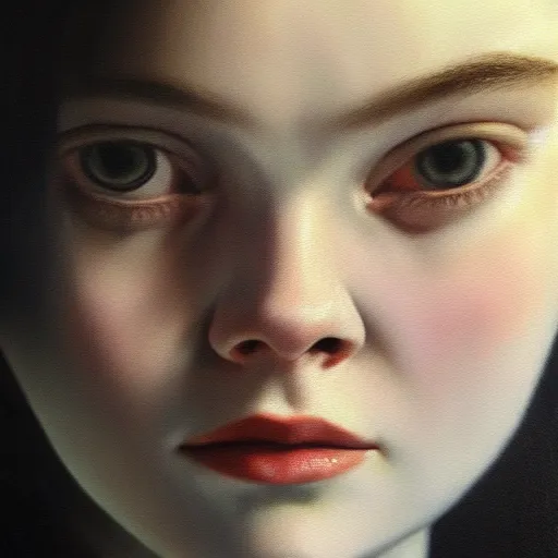 Prompt: portrait of a elle fanning in the matrix, detailed realism face in painting, detailed beautiful portrait, oil painting masterpiece, 8 k resolution, smooth, sharp focus, trending on artstation, by rembrandt