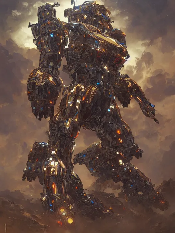 Prompt: humongous mecha, intricate, ornamental, humanoid, highly detailed, horse - themed, digital illustration, by artgerm, greg rutkowski, alphonse mucha