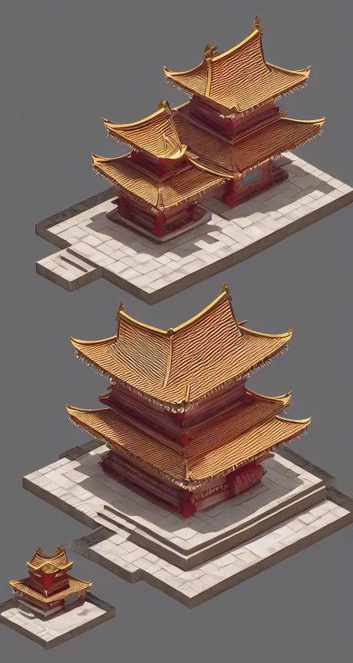 Image similar to geometric design isometric japanese temple with full blood-moon behind the top, trending on artstation, 3D render, unreal engine 5