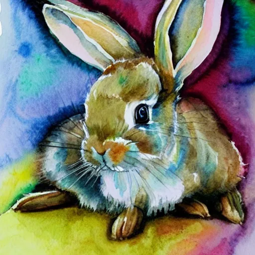 Image similar to water color painting of a bunny