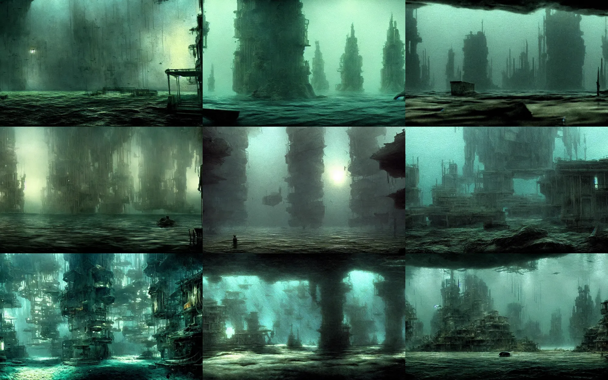 Prompt: extremely detailed by roger deakins, jeremy mann, cinematography, film still, ( the underwater city has been forgotten by man )