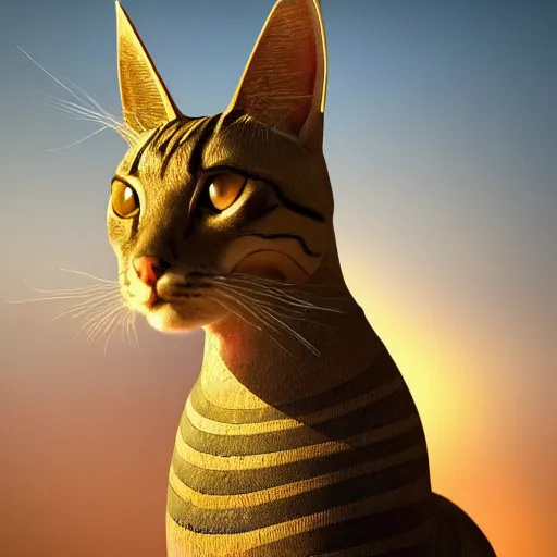 Prompt: egyptian cat, golden hour, fantasy, sharp focus, digital art, hyper realistic, 4 k, unreal engine, highly detailed, hd, dramatic lighting by brom, trending on artstation