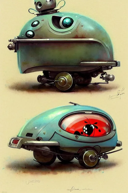 Image similar to ( ( ( ( ( 1 9 5 0 s retro future android robot fat robot ladybug wagon. muted colors., ) ) ) ) ) by jean - baptiste monge,!!!!!!!!!!!!!!!!!!!!!!!!!